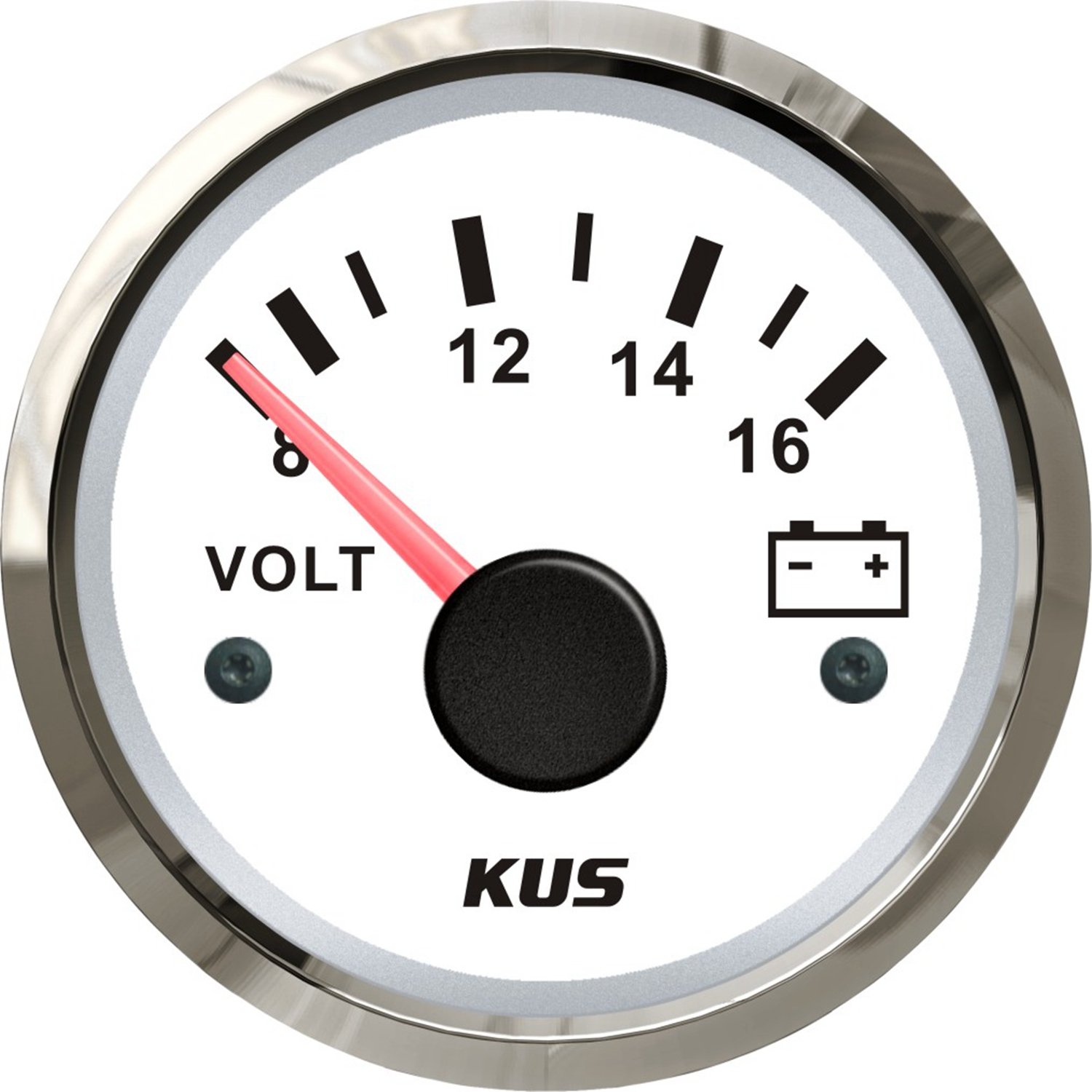 KUS1008: KUS Voltmeter, weisses Display mit Edelstahl-Lünette