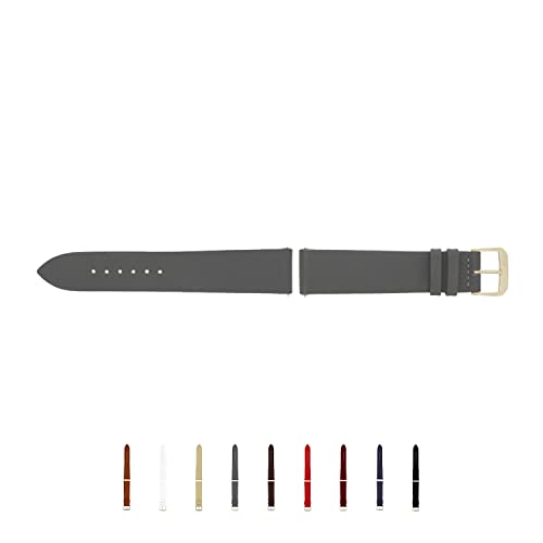 SELVA Uhrenarmband, 14-24 mm, Leder, zum Wechseln, Ersatzarmband für Smartwatch, Made in Germany, Größe:20 mm, Farbe:Steingrau mit silberner Schließe