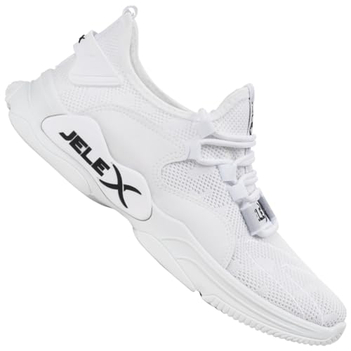 JELEX Performance Herren Sneaker in grau/schwarz. Atmungsaktive Sportschuhe mit Mesh-Obermaterial und Rutschfester Sohle. (Weiß, EU Schuhgrößensystem, Erwachsene, Numerisch, M, 43)