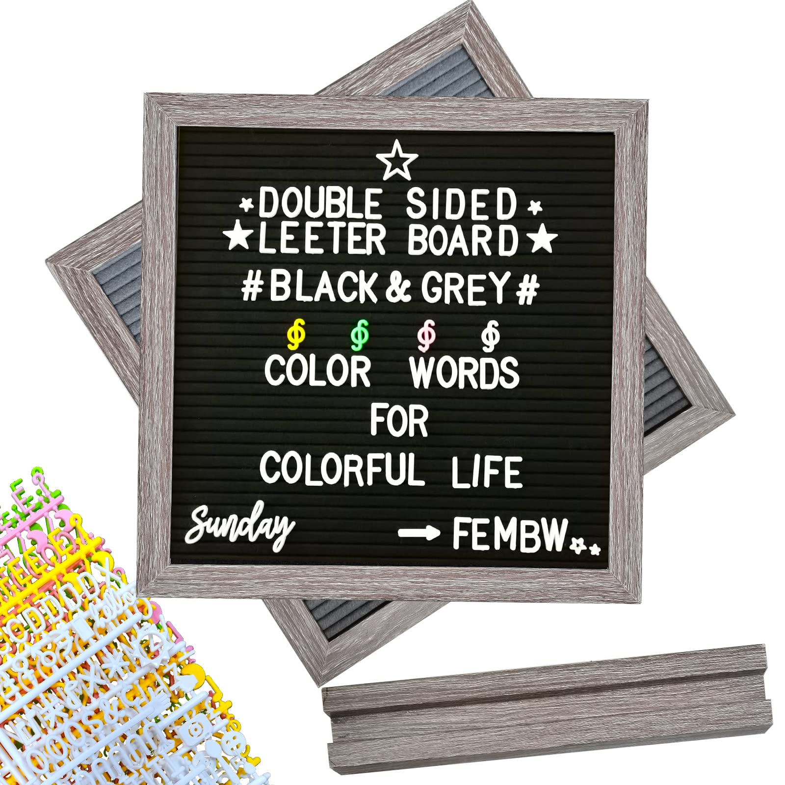 FEMBW 30x30cm Doppelseitig Retro Filz Letter Board,Buchstabebrettes mit 1100+ 4-Farben Buchstaben und Wörter Cursive,Felt Message LetterBoard mit Holzständer