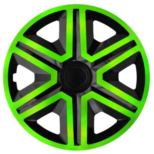 Ohmtronixx Action Radkappen 16 Zoll 4er Set, schwarz/grün, Radzierblenden aus ABS Kunststoff