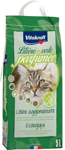 VITAKRAFT - Grüne klumpende Katzentoilette, umweltfreundlich und kompostierbar, Geißblatt-Duft – geruchshemmend – sehr saugfähig und reinigend – recycelbarer Beutel mit 5 l Fassungsvermögen –