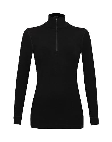DILLING Damen Langarmshirt mit Reißverschluss - aus 100% Bio-Merinowolle Schwarz 40