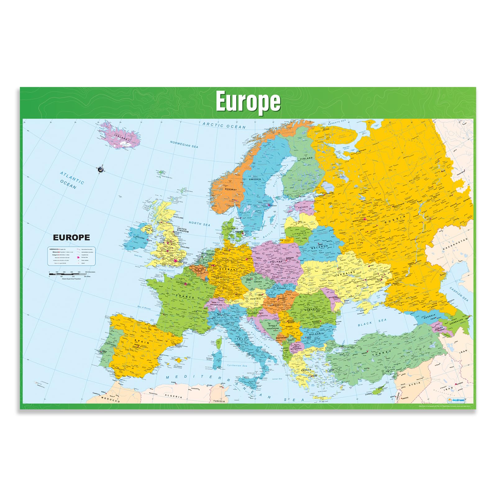 Daydream Education Europakarte, Geographie-Poster, laminiertes Glanzpapier, 85 x 59,4 cm (DIN A1), für den Klassenraum (evtl. nicht in dt. Sprache)