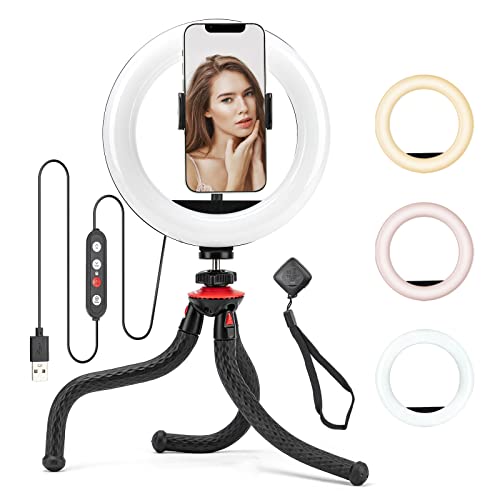 Fotopro Ringlicht mit Stativ und Telefonhalter, 8" Selfie Ringlicht für Make-up, Dimmbares LED-Ringlicht mit Fernbedienung für Telefon, Video, YouTube, Tiktok