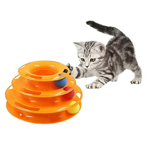 JIAHAO Drei Ebenen Haustier Katze Spielzeug Turm Tracks Disc Katze Intelligenz Amusement Triple Cat Toys Ball Training Amusement Plate (Orange)