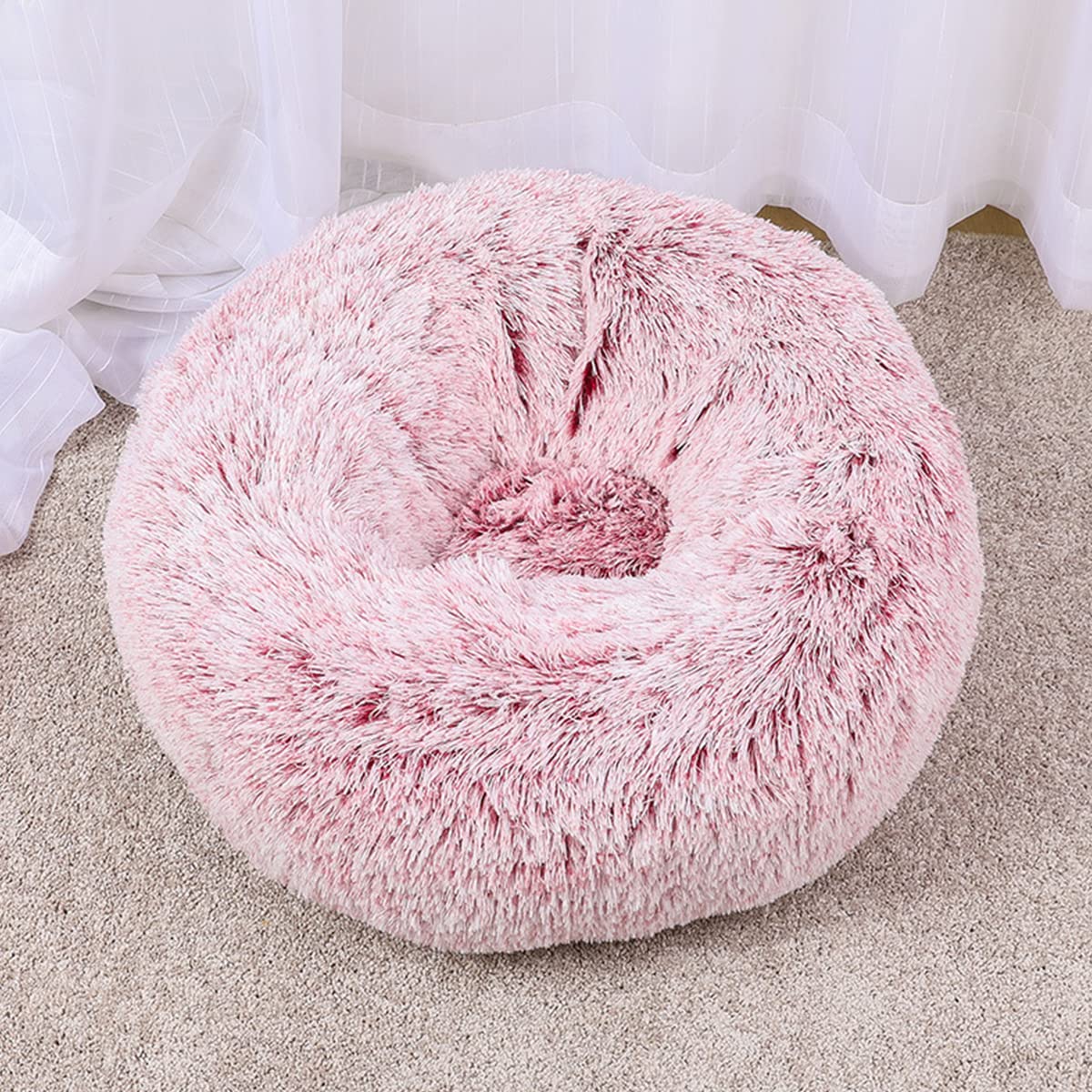 Hunde-Katzenbett, Donut-Haustierbett für kleine Hunde, flauschig, gemütlich, selbstwärmend, verbesserter Schlaf, Haustierkissen, rutschfest, maschinenwaschbar, leicht, Durchmesser 109 cm