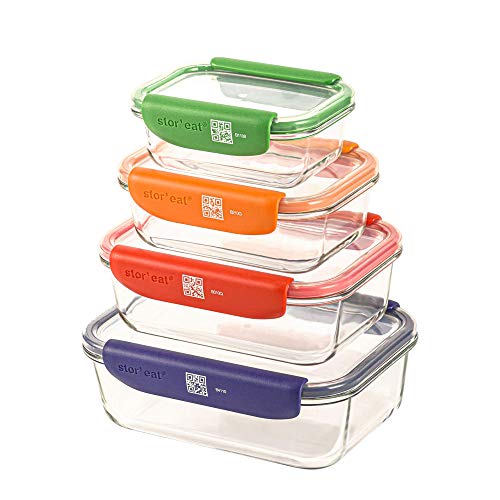 Mastrad Stor'eat Glasboxen - Innovative Aufbewahrungsboxen mit Handy-App - Lebensmittel Behälter mit abnehmbaren Griffen - spülmaschinenfest - Frischhaltedosen für Aufbewahrung von Gütern