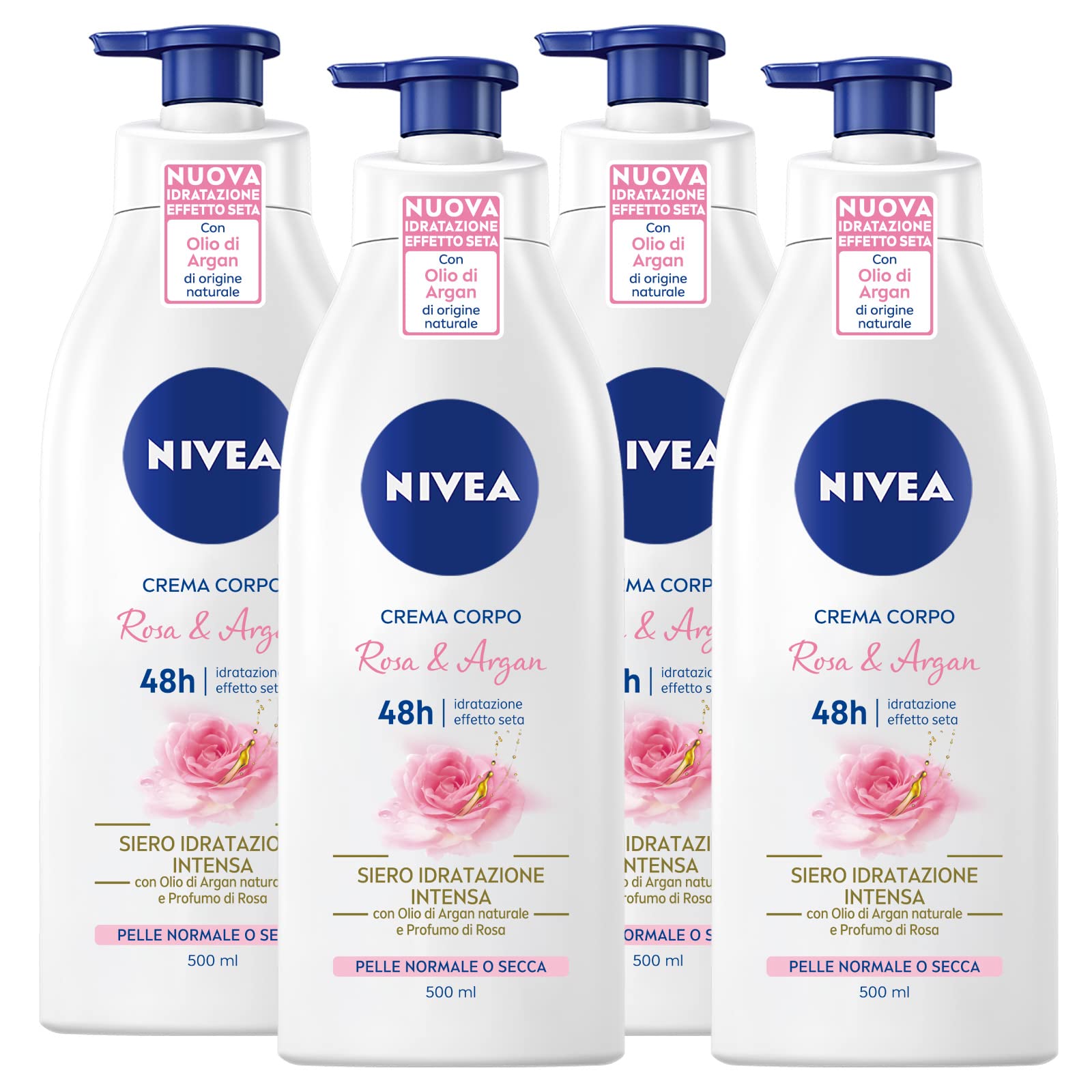 Nivea Körpercreme Rosa & Argan 48h Formel mit Inhaltsstoffen natürlichen Ursprungs, feuchtigkeitsspendende Wirkung, Weichspüler, Aufheller, normale oder trockene Haut, leichte Textur, Seideneffekt – 4