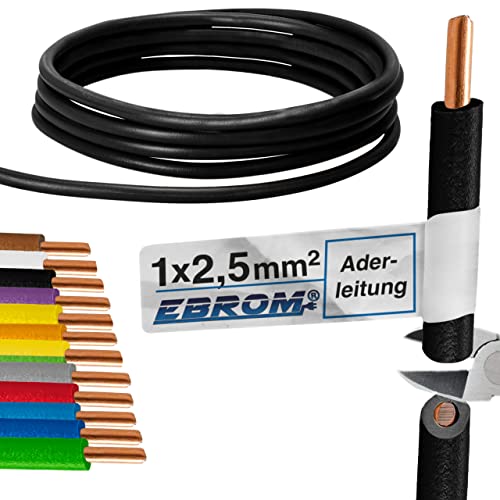Aderleitung - Einzelader starr - PVC Leitung - H07V-U 2,5 mm² - Farbe: schwarz - in den Längen: 10m 15m 20m 25m 30m 35m 40m 45m 50m 55m 60m 65m 70m 75m 80m 85m 90m 95m bis 100 m