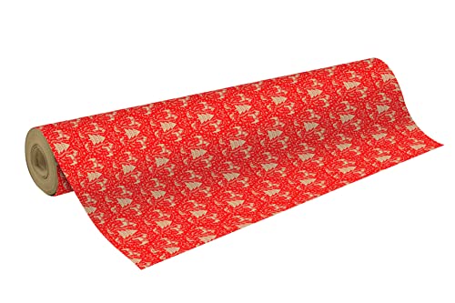Clairefontaine 223814C Rolle Geschenkpapier (50 x 0,70m, 70g/qm Recycling Kraftpapier, ideal für große Geschenke) 1 Stück rot/weiß