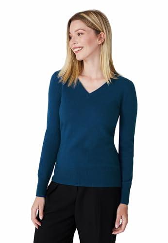 Style & Republic V-Neck Kaschmir Pullover-Damen elegant aus 100% Cashmere - Dein kuscheliger Premium Strickpullover für stilvolle Herbst- & Winter-Momente - Dark Slate Blue M