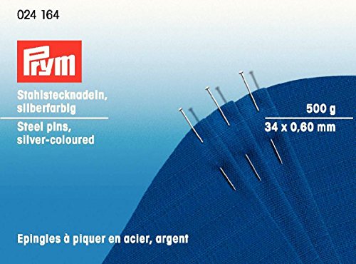 Prym Stecknadeln, 0,60 x 34mm, silberfarbig, 500g, Pappdose, Stahl, 34 x 0,6mm