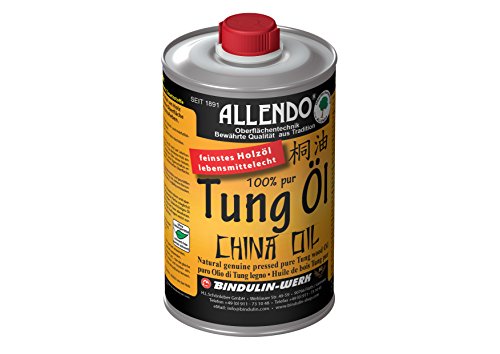 Allendo® 100% pures Tung Öl, für Innen & Außen, Holzimprägnierung farblos seidenmatt von Bindulin-500ml