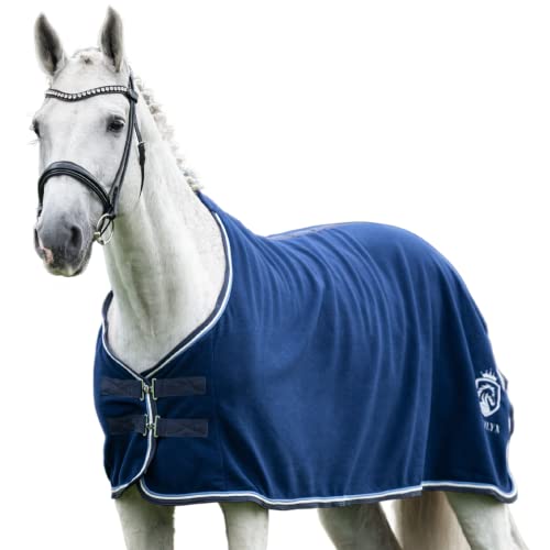 EQUILYX® Abschwitzdecke Pferd [perfekte Passform] Fleecedecke Stalldecke Transportdecke wärmend feuchtigkeitsabsorbierend atmungsaktiv (Royalblau, 125)