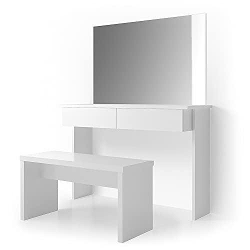 Vicco Schminktisch Azur Kosmetiktisch Frisiertisch Frisierkommode Weiß Hochglanz inklusive Sitzbank und Spiegel