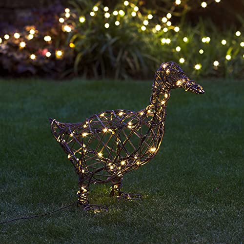 Lights4fun 60er LED Rattan Ente Figur warmweiß solarbetrieben Außenbereich Gartendeko