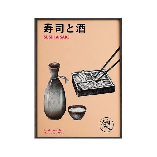 Ramen Knödel Leinwand Poster Japanische Vintage Sushi Wein Essen Malerei Retro Küche Restaurant Wandkunst Dekoration Bilder (Color : B, Size : 50x70cm No Frame)