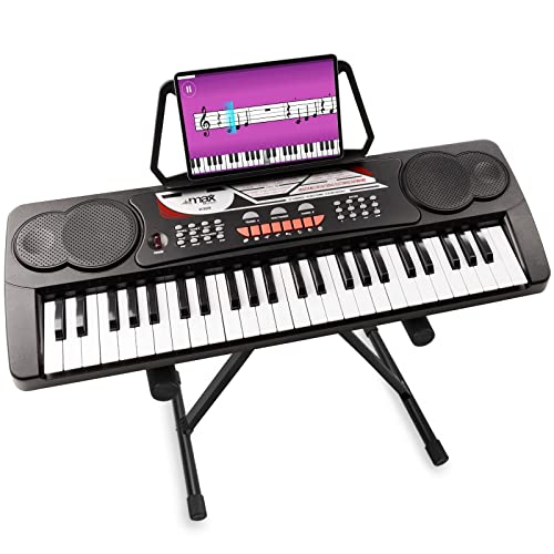 MAX KB8 Digital Keyboard Klavier mit Notenständer, Keyboardständer, 49 Tasten, Netzteil, Tragbar, Perfekt für Anfänger oder Einsteiger - Schwarz