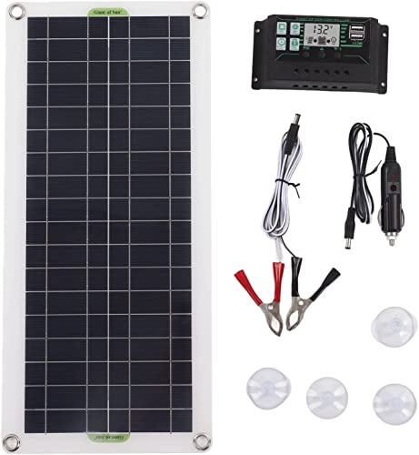 OBEST 12V 30W Solarpanel, 30A Autobatterie Ladegerät mit Alligator Clip und USB Ausgang, Tragbares Solarpanel, Spannungsregler Polykristallines Silizium Notstromversorgung für Wohnmobil Trailer Boot
