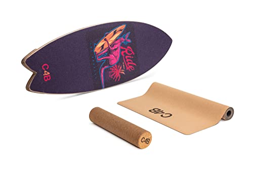 C4B Curved Wake-Board - Gebogenes Balanceboard mit Korkrolle und Korkmatte - Surfboard (100% Holz) | Geschwungenes Indoorboard und Trickboard | 100% Fun Garantiert (Kangaroo)