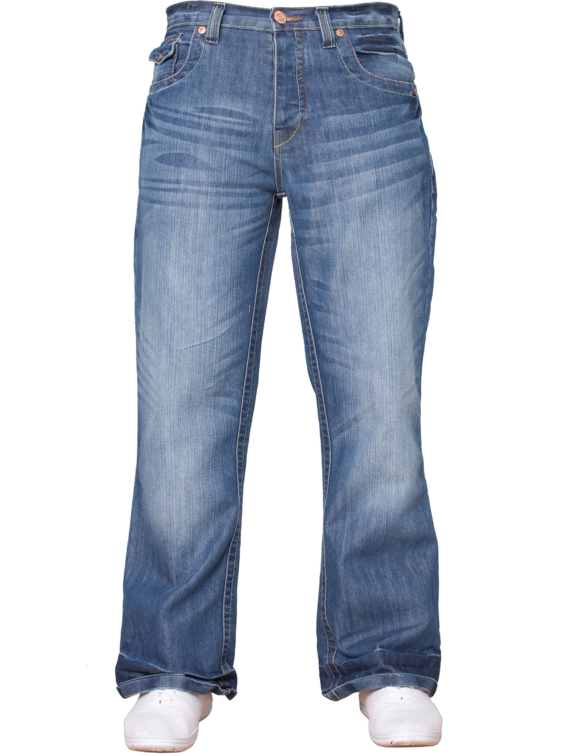 APT Herren einfach blau Bootcut weites Bein ausgestellt Works Freizeit Jeans Große Größen in 3 Farben erhältlich - Helle Waschung, 40W x 32L