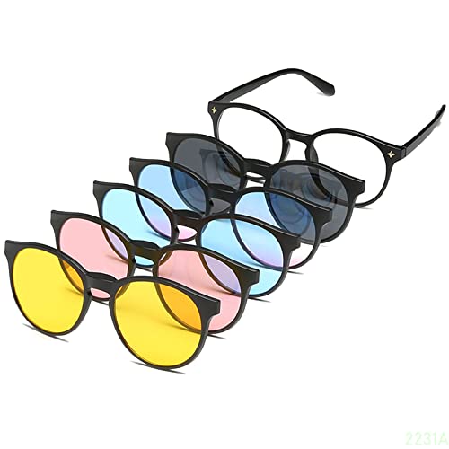 YQJY Sonnenbrille Fünfteilige,polarisierte Sonnenbrille Magnetische Clip-on Brillengläser, Magnetische Clips Set Pc Brillengestell Für Outdoor-aktivitäten, Autofahren, Radfahren, Angeln,G