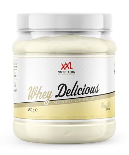 XXL Nutrition - Whey Delicious Protein Pulver - Leckerste Shake - Eiweiss Pulver, Whey Protein Isolat & Konzentrat - Hohe Qualität - 78,5% Proteingehalt - Vanille - 450 Gramm