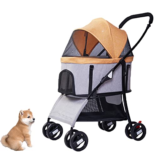 Premium 3-in-1-Kinderwagen für kleine Hunde, ohne Reißverschluss, doppelter Einstieg, Hundewagen mit abnehmbarem Geschirr, herausnehmbarem Innenfutter,b
