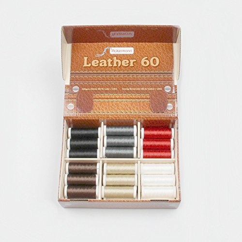 Ackermann® Leather Nähgarnset Farben Mix Stärke 60, 6 Farben á 6X 120m, Garn für Leder, Markengarn, Garndisplay