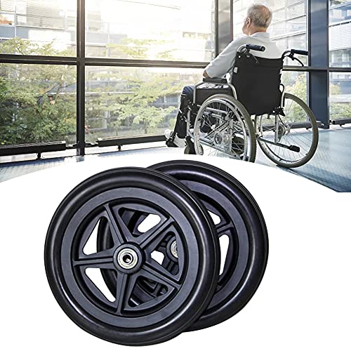 XIAOYUE 2 Stück Rollstuhlreifen Pannensicher, 7-Zoll Ersatz Lenkrollen für Rollstuhl, Bohrung 8 mm, Nabenlänge 45 mm, für Rollstuhl, Ersatz Vorder Räder, Schwarz