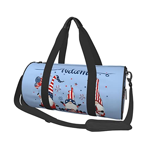 Reisetasche mit Aufschrift „Welcome Cute Gnomes USA Flag“, große Sport-Sporttasche, multifunktionale Übernachtungstasche für Männer und Frauen