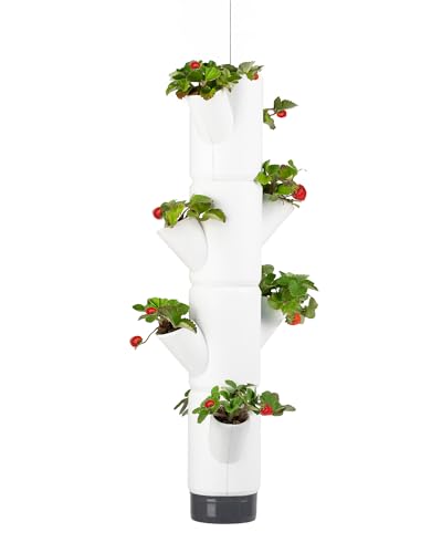 GUSTA GARDEN Sissi Strawberry (Hanging, weiß) - Pflanzgefäß/Topf/Pflanzturm/Hochbeet für Erdbeeren - für Balkon, Garten und Terrasse - Erdbeeren und Kräuter anpflanzen