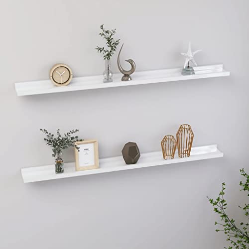 homiuse Wandregal Weiß 2 STK. 100x9x3 cm Hochglanz-Weiß Wandregal Holz BüCherregal Regal Wand BüCherregal Wand Regal Holz Wandregal KüChe KüChenregal Wand Regale Wall Shelf Bookshelf