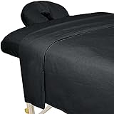 ForPro Premium Flanell 3-teiliges Massagelaken Set für Massageliegen, inkl. Bettlaken, Spannbetttuch und Spannbetttuch, schwarz