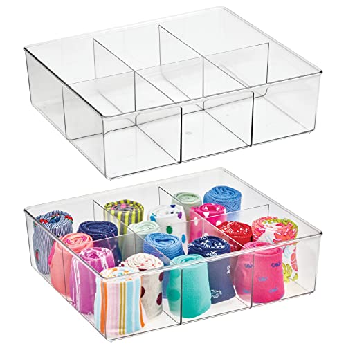 mDesign 2er-Set Aufbewahrungsbox mit 6 Fächern – praktische Schrankbox für das Schlafzimmer – idealer Organizer für Kleidung und Accessoires aus BPA-freiem Kunststoff – durchsichtig