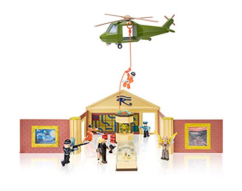 Roblox ROB0259 Deluxe Spielset Museumsraub, Spielhaus Museum mit 33 Teilen, 6 Spielfiguren, Actionfiguren mit Zubehör und Hubschrauber, Original Figuren Set für Kinder ab 6 Jahren