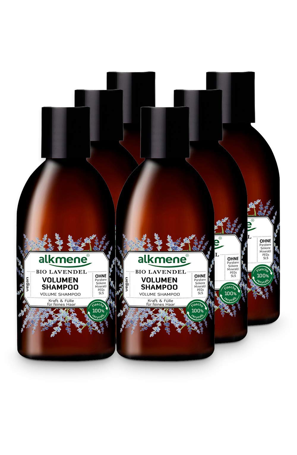 alkmene Volumen Shampoo mit Bio Lavendel - Haarshampoo für feines & plattes Haar - veganes Shampoo ohne Silikon, Parabene, Mineralöl, SLS & SLES - Haarpflege im 6er Vorteilspack (6x 250 ml)