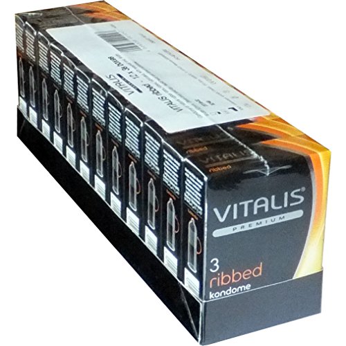 Vitalis Premium Ribbed - VORTEILSPACK - gerippte Kondome - mehr Lust, mehr Stimulation, zuverlässige Sicherheit - 12 x 3 Stück