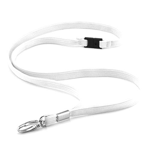 CKB LTD 50 x Premium Umhängeband mit Abreiß- und Drehgelenk Metallclip für Ausweishalter in Weiß
