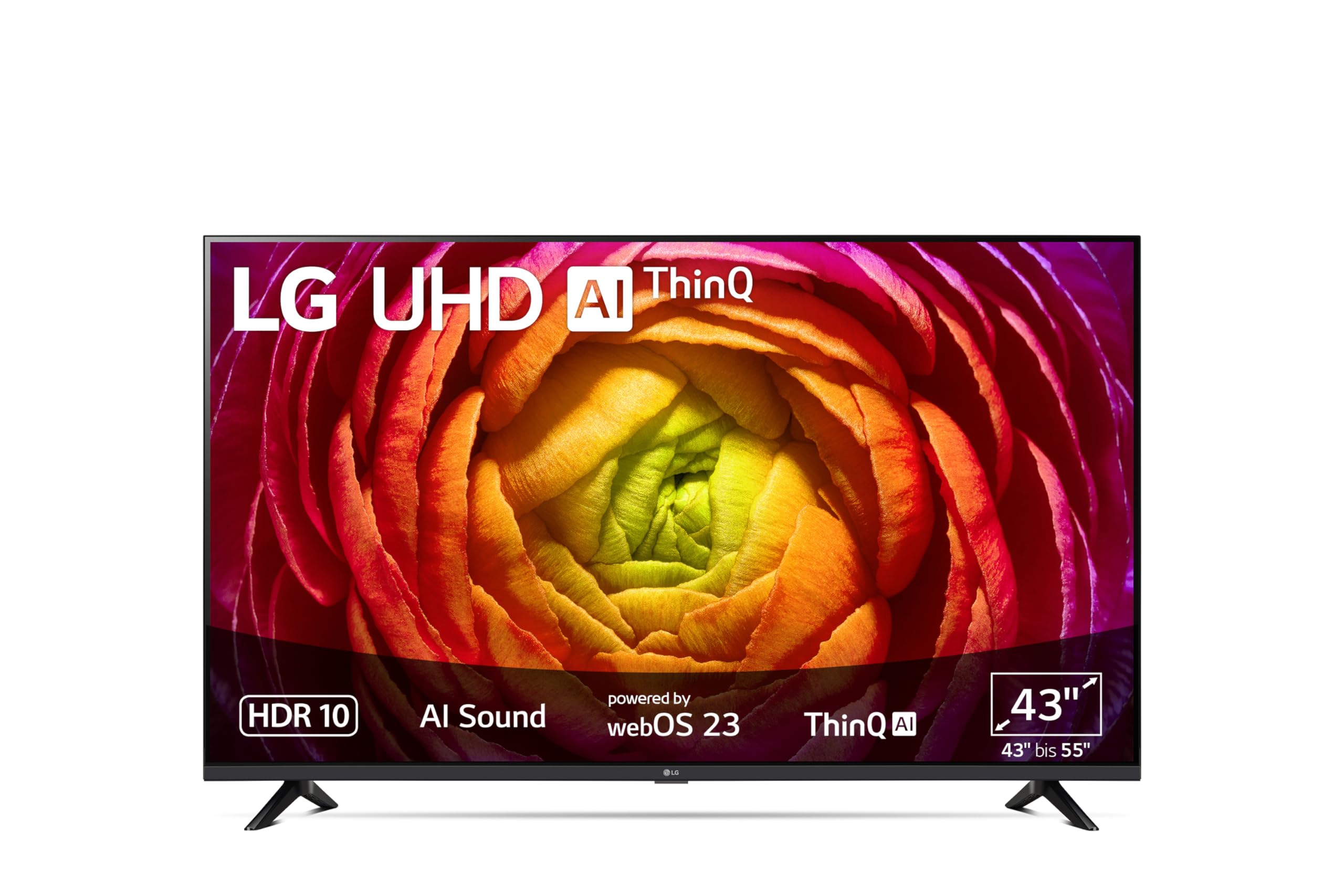 LG 43UR74006LB 109 cm (43 Zoll) UHD Fernseher (Active HDR, 60 Hz, Smart TV) [Modelljahr 2023], Dark Black