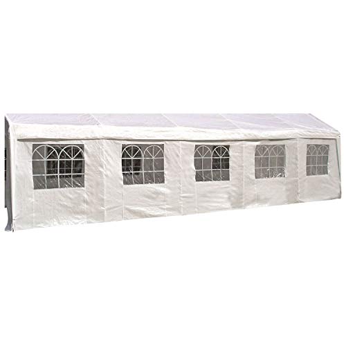 DEGAMO Seitenplane für Zelt 10x4 Meter, PVC Weiss mit Fenstern