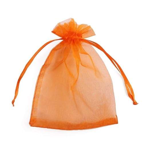 7 * 9 10 * 15 17 * 23 cm einfarbige Garn-Organza-Geschenkbeutel Organza-Beutel Netz Hochzeit Süßigkeiten Verpackungsbeutel Aufbewahrung Tüll-Stoffbeutel-orange, 17 x 23 cm, 50 Stück