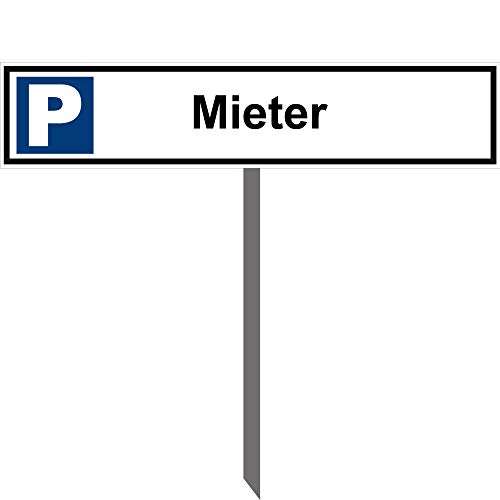 Kleberio® Parkplatz Schild 52 x 11 cm - Mieter - mit Einschlagpfosten 0,75 Meter und Montagematerial stabile Aluminiumverbundplatte