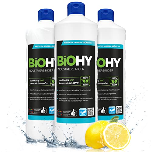 BiOHY Industriereiniger (3x1l Flasche) | niedrigschäumender Schmutzbrecher | entfernt Fette und Öle auf allen wasserfesten Oberflächen | geeignet für den Industrie- und Werkstattbereich