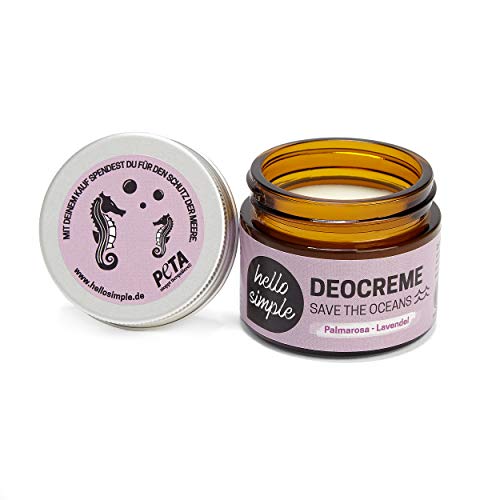 hello simple - Deocreme Deodorant Deo Creme (50 g) - SAVE THE OCEANS! - nachhaltige und zertifizierte Naturkosmetik - ohne Aluminium, vegan, bio, plastikfrei (Palmarosa-Lavendel, 2 Gläser)