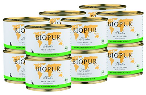 BIOPUR Bio Huhn, Reis & Karotten für Hunde-Welpen 12x400g