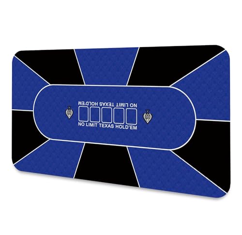 LaiEr Pokermatte 10-Spieler Texas Hold'em Poker Rubber Mat Poker Topper für Tische Folding Portable Poker Tischplatte Layout für Pokerspiele Blackjack Casino,(200 * 100 * 0.2cm,Blau)