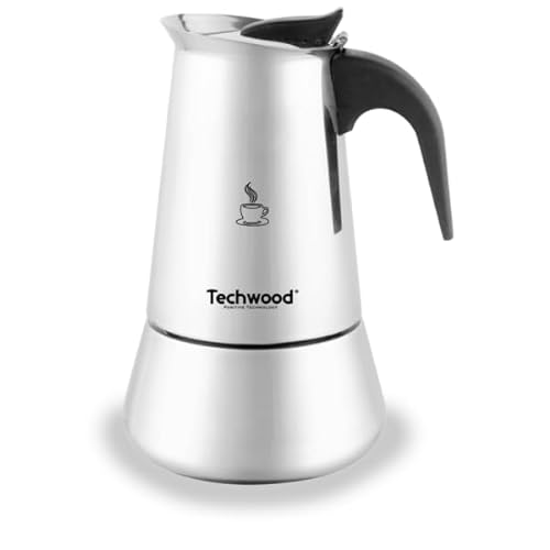 Techwood Mokka-Kaffeemaschine aus Edelstahl – 9 Tassen für einen reichhaltigen und vollmundigen Kaffee, kompatibel mit allen Herdarten