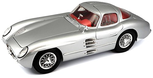Maisto Mercedes 300SLR Coupé Uhlenhaut, Modellauto mit Federung, Maßstab 1:18, Türen und Motorhaube beweglich, Fertigmodell, lenkbar, 24 cm, silber (536898)